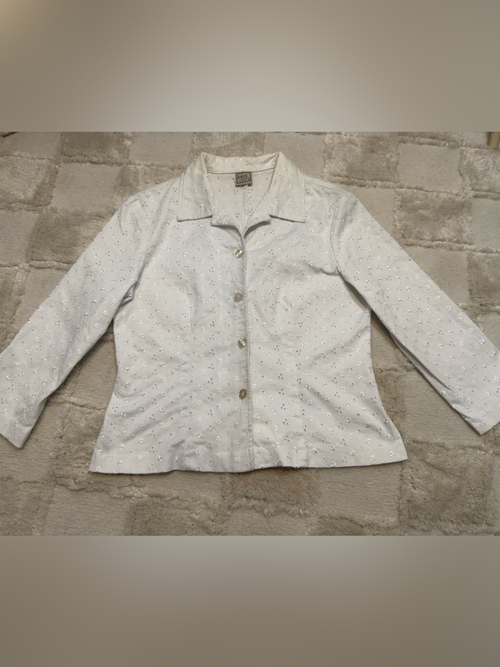 Vintage Pine Cove Dainty White Eyelet Button-Up fitted Jacket Cotton size S